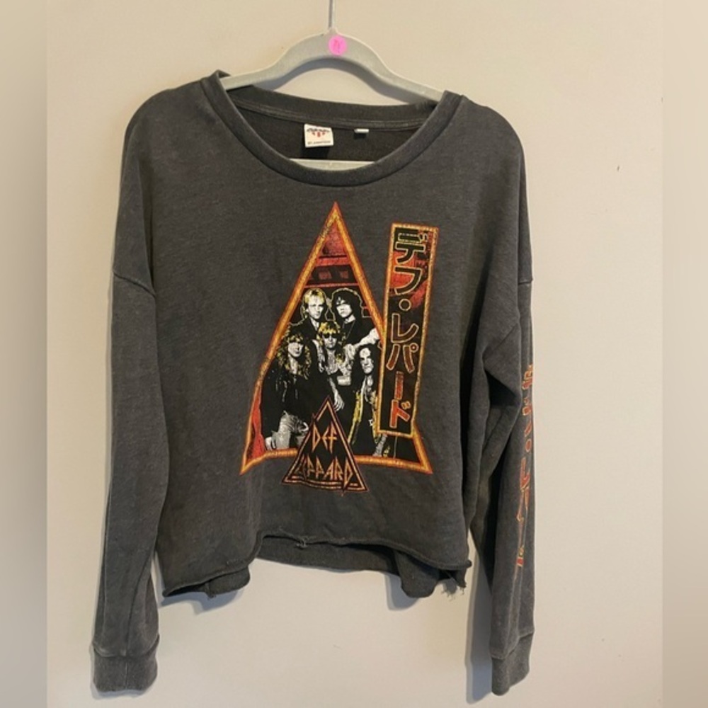 Junk Food Def Leppard Long‎ Sleeve Shirt Sweater Distressed Concert Sz XL